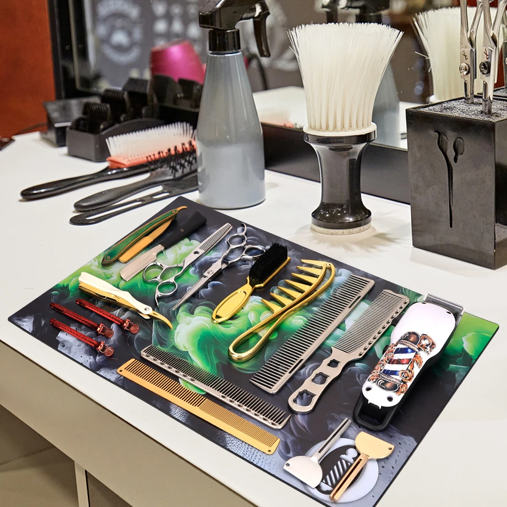 

Professional Hair Cutting Tool Mat - Non-Slip Barber Tool Organizer for Electric Clippers and Comb Storage