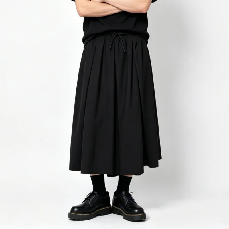 

Men'S Casual Pants, Japanese Style, Unisex, Loose Wide-Leg Pants, High-Waisted Drawstring Casual Long Pants, Black Trendy A24