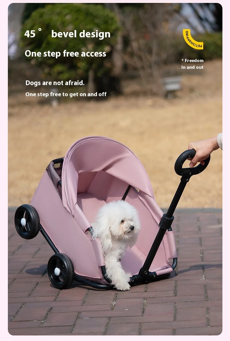 carrinho pet Luxury 4-Wheel Foldable Dog Cat Travel Stroller Foldable Lightweight Cross-Border Made From Mesh for Camping