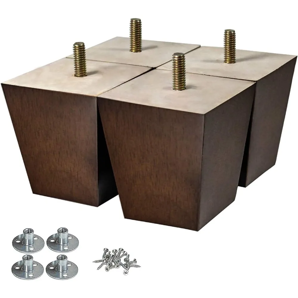 أرجل قطع الأثاث الخشبي 3 بوصة أرجل أريكة حزمة من 4 أرجل أريكة مربعة بني منتصف القرن أرجل بديلة حديثة للكرسي بذراعين