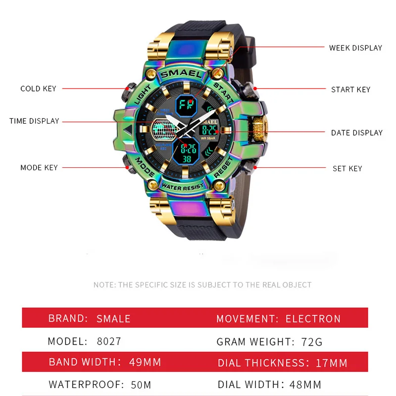 남자 군사 시계 SMAEL 시계 남자 디지털 손목 시계 듀얼 타임 LED 팔찌 relogio masculino 8027 스포츠 시계 방수