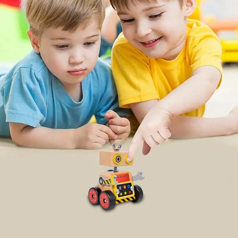 Jouet de construction robot en bois pour enfants, modèle d'assemblage, fuchsia, apprentissage, créatif