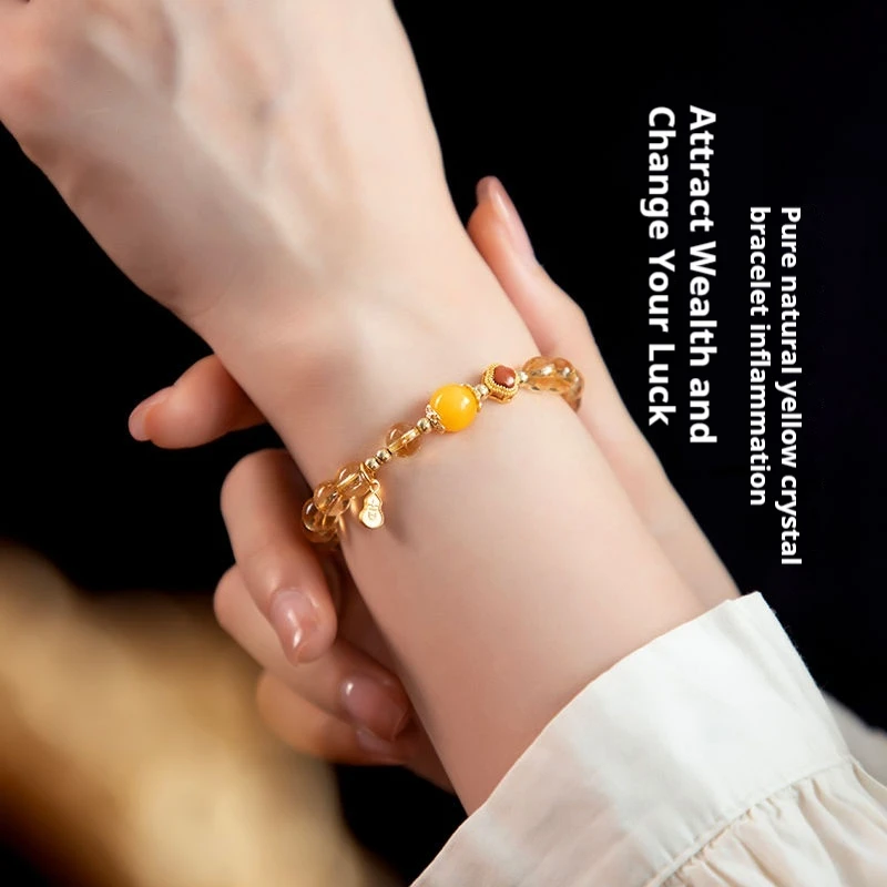 

Collectible Grade6mmNatural Golden Rutilated Quartz Bracelet for Women, Lucky Charm for the Year of Birth, Light