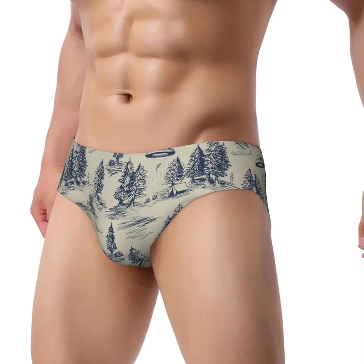 Custom Alien Abduction Toile De Jouy Pattern In Blue Men's Briefs Panties Men Comfort Underwear Underpants