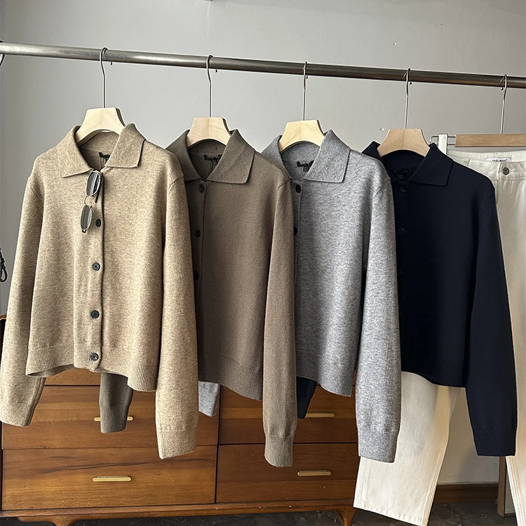 mat Cos Sle High-End Knitted  Collar Long Sve Pure Color Women's Outerwear Cardigan Warmth Emitting Commute S...