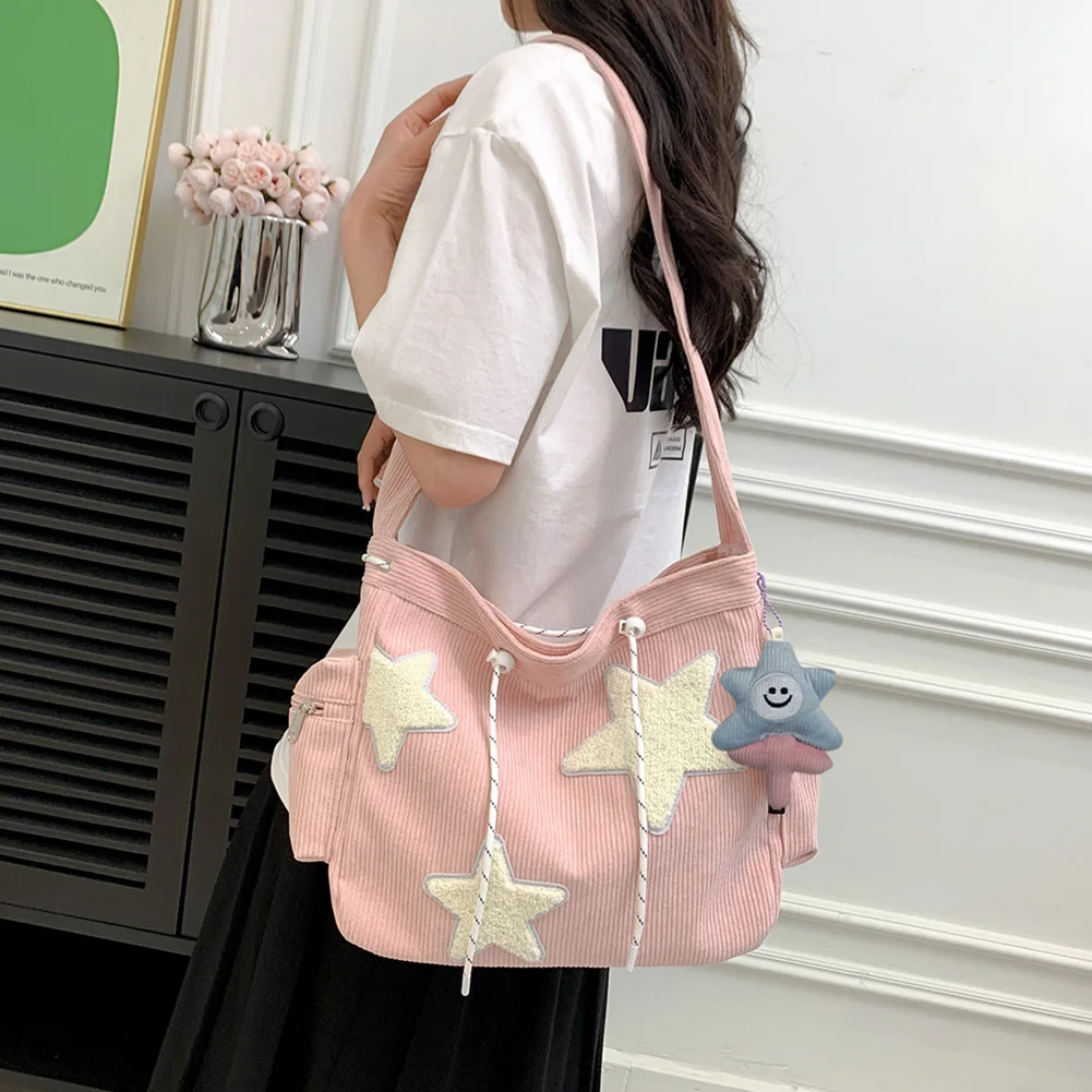 

Women Star Pattern Corduroy Crossbody Bag Casual Tote Lady Fashion Large Capacity Shoulder Bag Girl Travel Messenger Bag Handbag