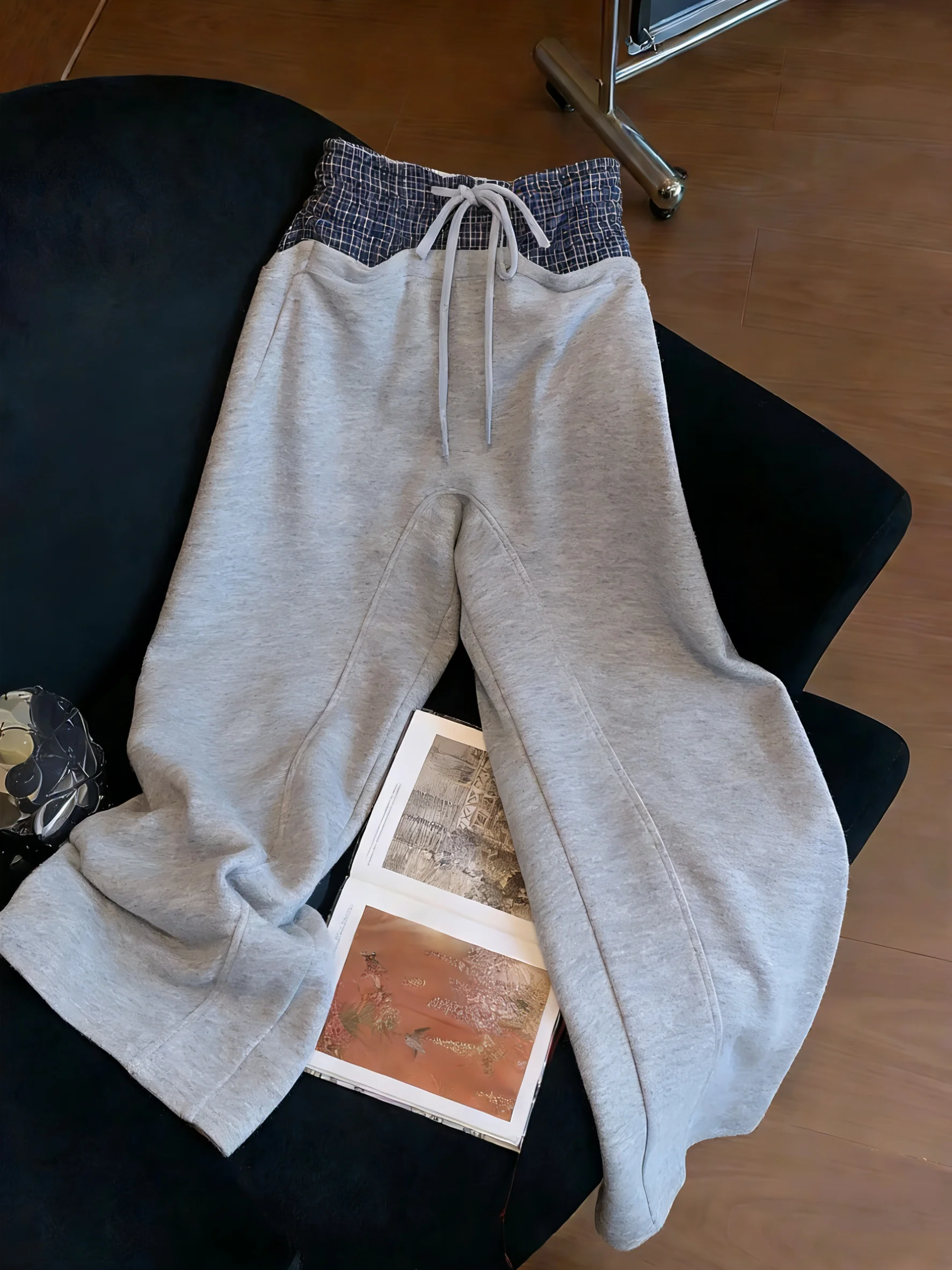 

Американские ретро-брюки в клетку с элементами стрейч, спортивные повседневные, свободные, уличные, женские, весна-осень, прямые, длинные