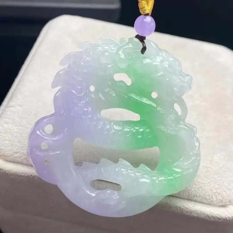 Grade A Myanmar Yellow Jadeite Dragon Necklace Men Women Genuine Green Purple Burma Jade Carved Dragon China Pendants Necklaces