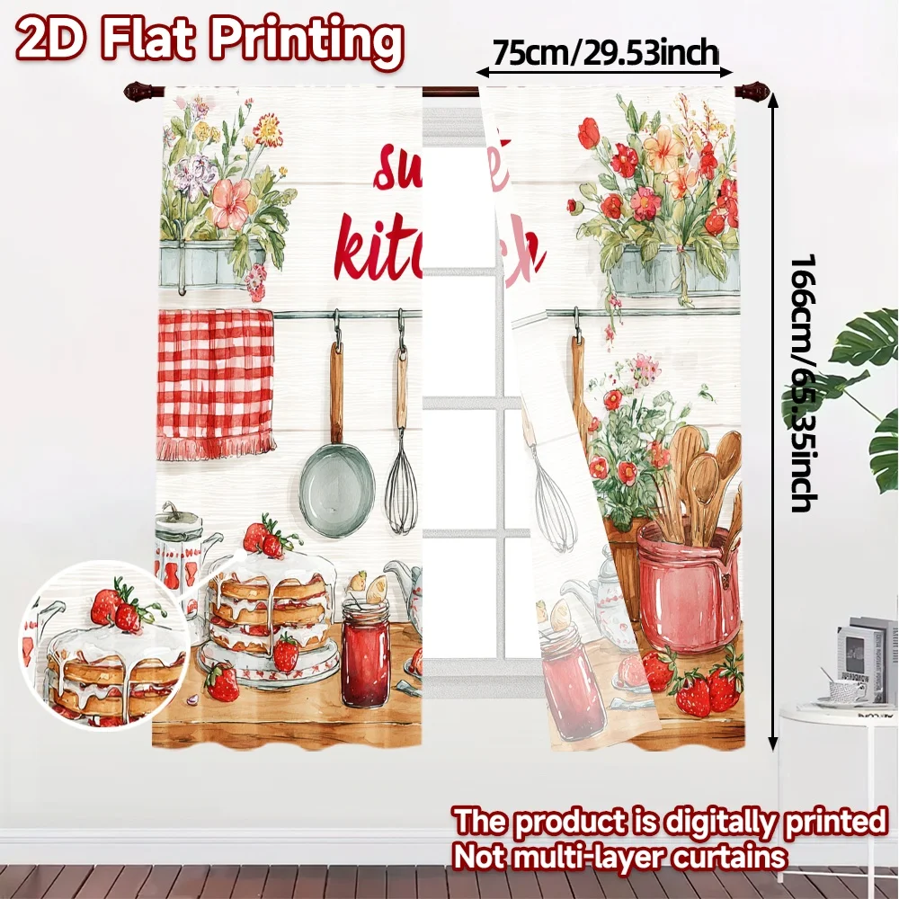 2D Flat Printing,JIT 2pcs, Curtains (Without Rod) Cozy Breakfast Scene Modern Curtains Roller Blinds Prints Light Filtering
