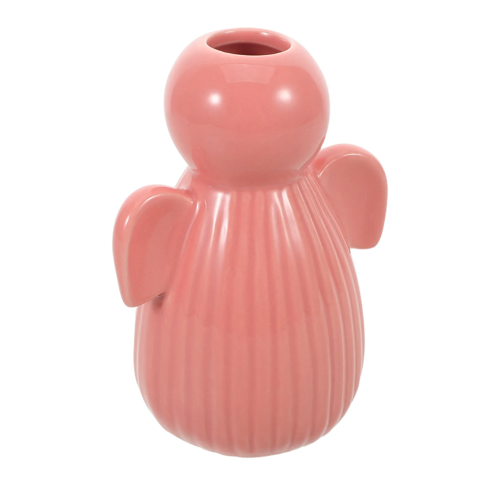 Pink Ceramic Angel Vase Glazed Porcelain Stable Base for Bedroom Nursery Holiday Centerpiece Sympathy Memorial Spiritual Home