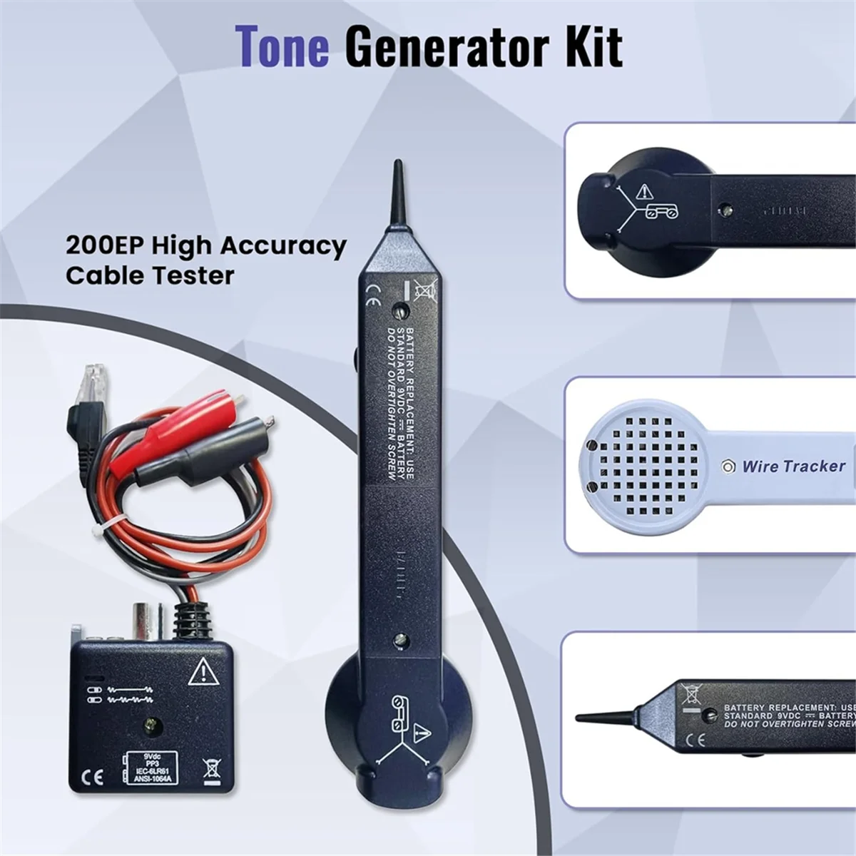 Kit generatore di toni, Tester per circuiti traccianti, Kit tono e sonda, Tester per cavi 200EP, per la fascicolazione dei cavi di rete