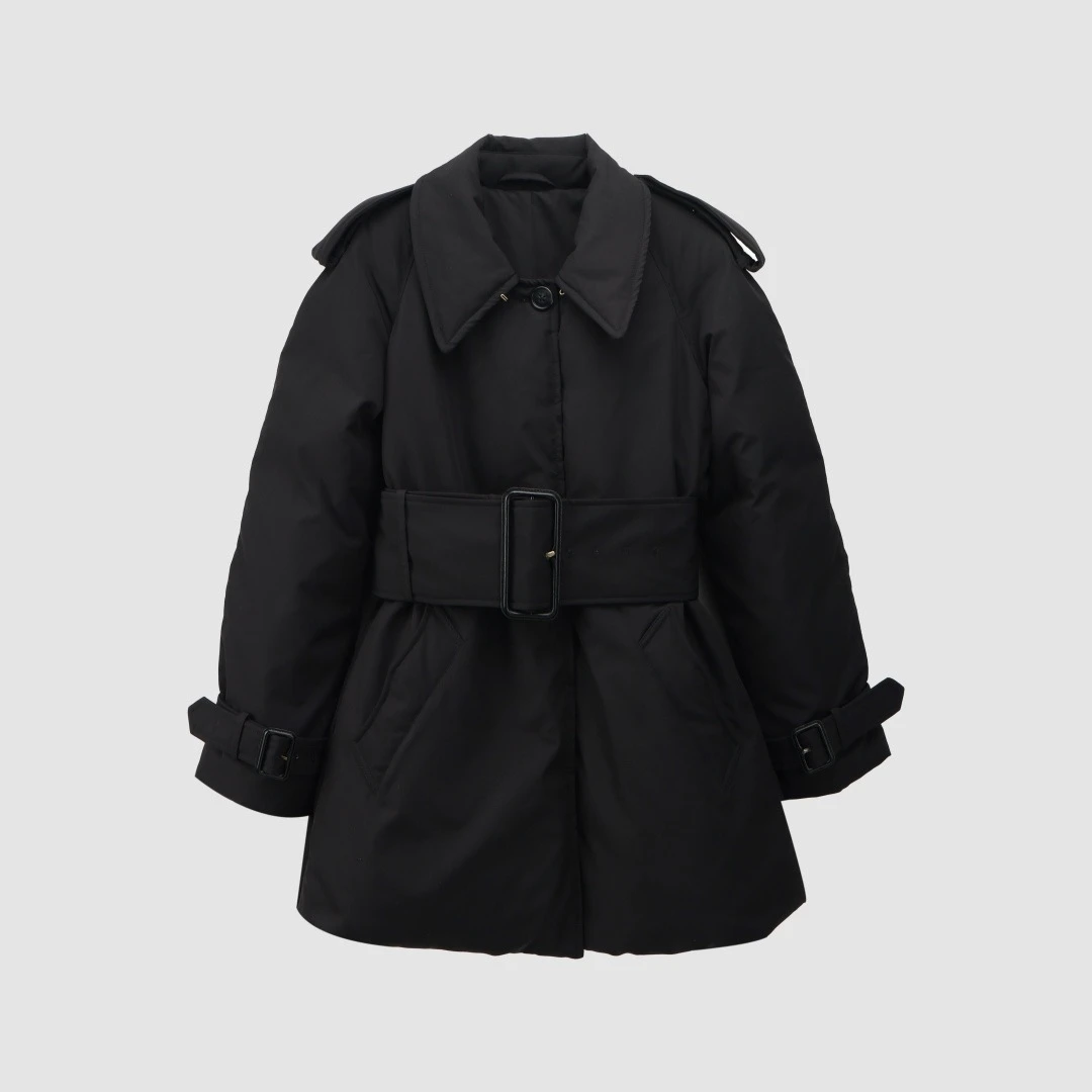 

2025 New Winter Autumn Women's Mid-Length Trench Coat Down Jacket with Wide Waist Belt, Slimming Windbreaker, Fashionable and Ve