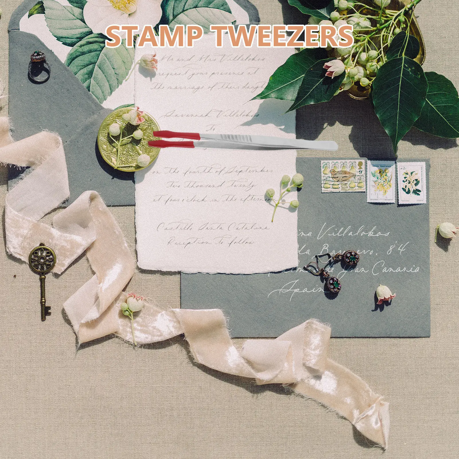 

Flat Tip Tweezers Stainless Steel with Non Slip Rubber for Stamp Collecting Supplies Coin Jewelry Craft Delicate Item Protection