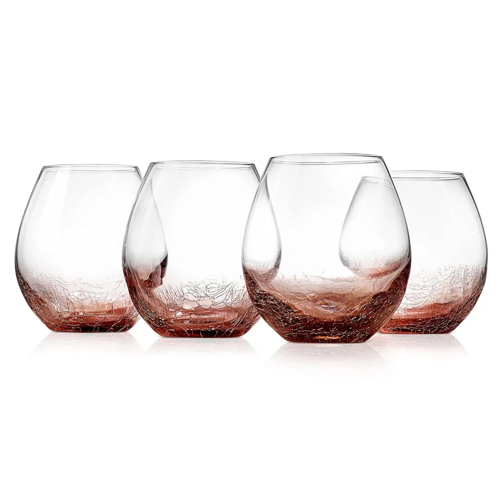 

19 Oz Stemless Wine Glass Crystal Drinkware with Ice Crack Design Lead Free Seamless Bowl