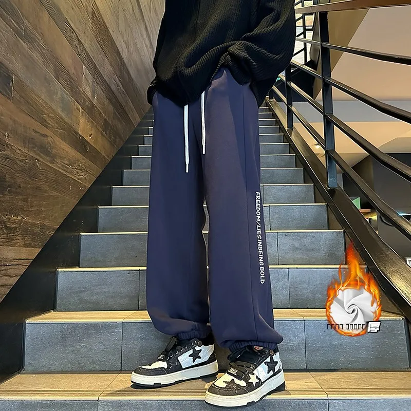 

Мужские повседневные брюки Thiened Fce, зимние свободные спортивные брюки прямого кроя, модные молодежные брюки черного и белого цвета