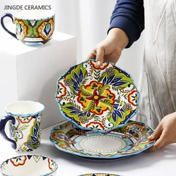 Creative Hand-painted Ceramic Plate European Salad Plate Home Exquisite Porcelain Tableware Noodle Bowl Kitchen Accessories