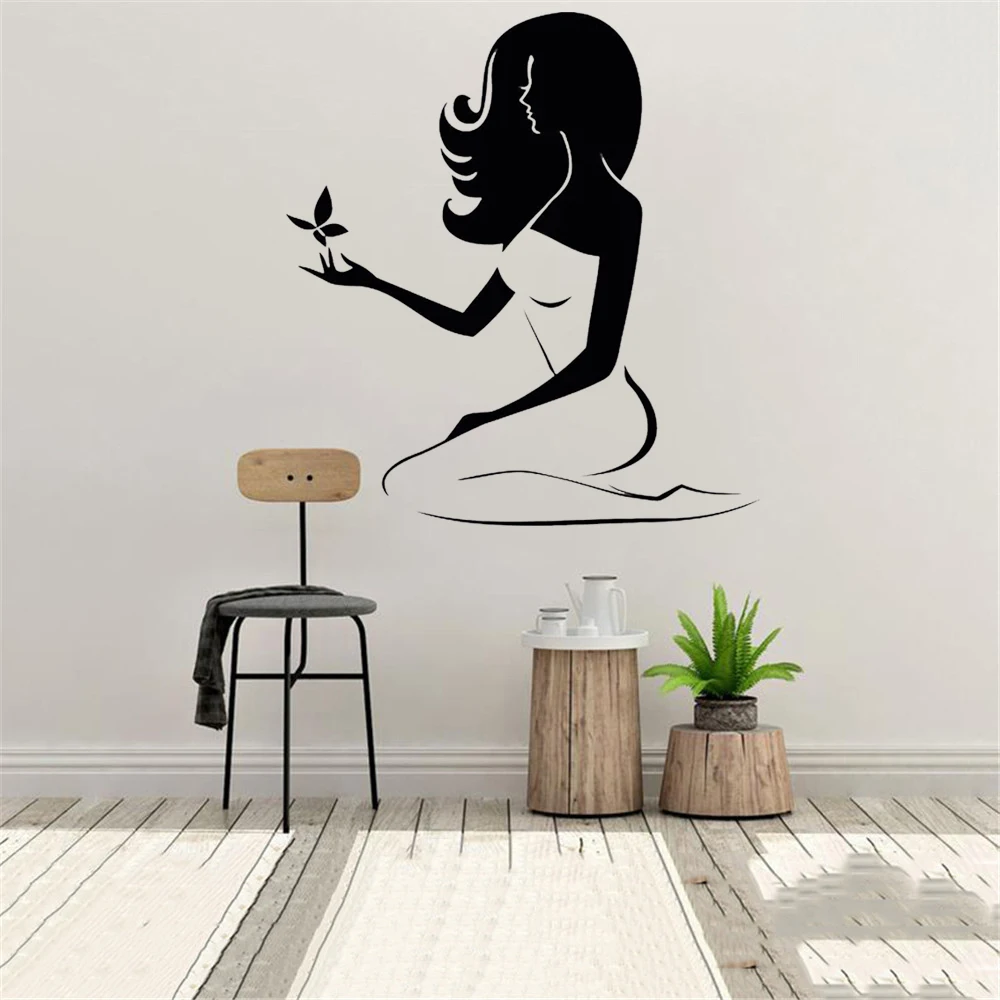 Beautiful Woman Wall Decal Spa Beauty Salon Massage Center Interior Decor Butterfly Vinyl Waterproof Mural Window Stickers