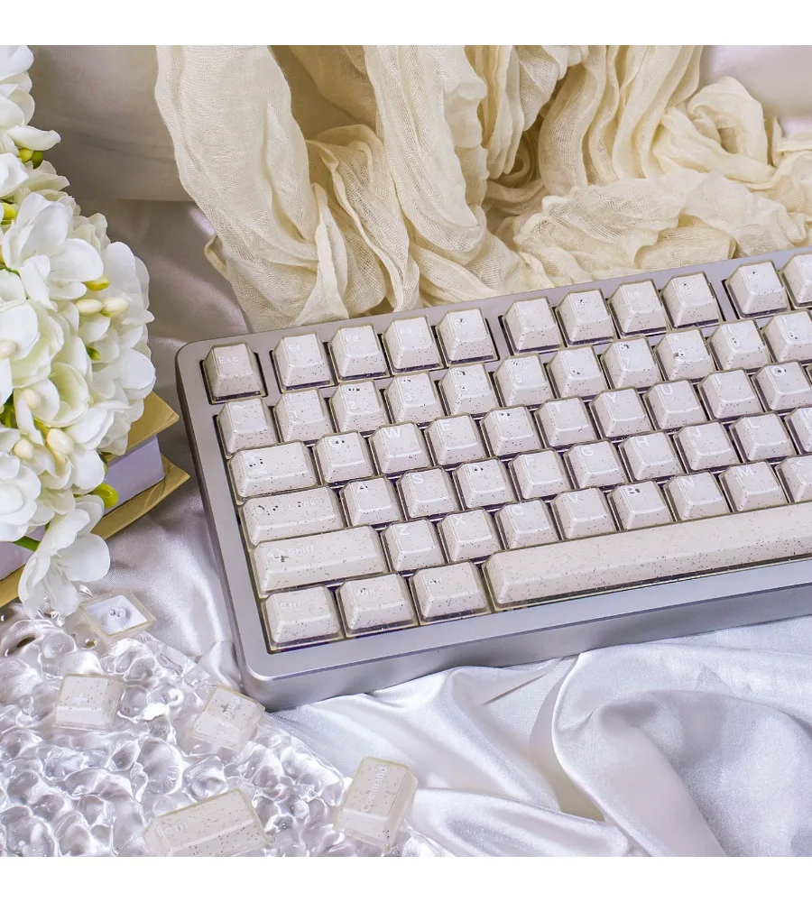 

Glitter white marble/powder jade/sapphire keycap crystal jelly semi-transparent PBT + PC two-color full set original height