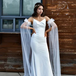 MM03 Bridal Wings Veil para odpinane rękawy miękkie przezroczyste boczne otwarte rękawiczki damska suknia wieczorowa ślubne akcesoria na ramię