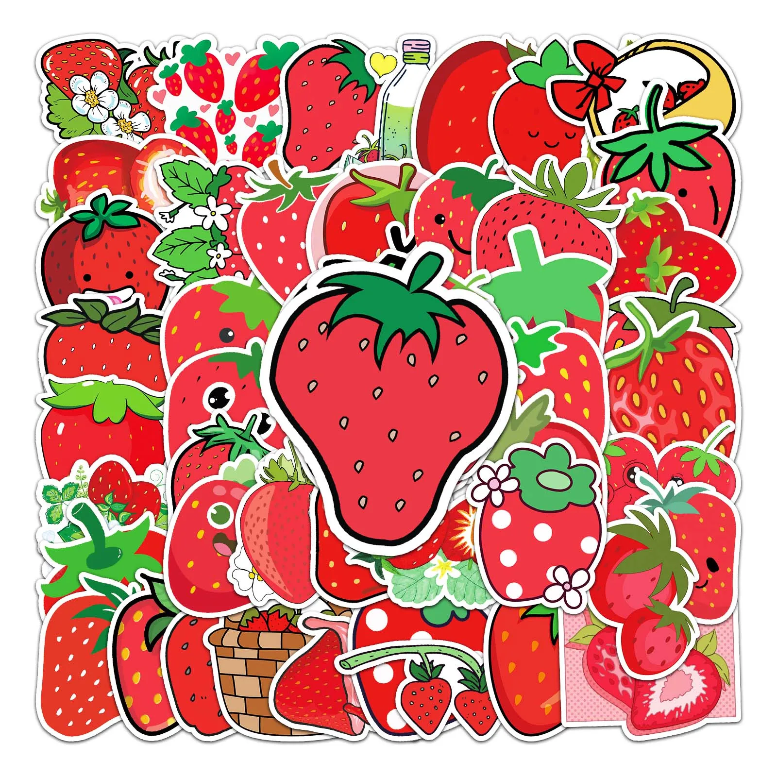 50Pcs Strawberry series Cartoon Cute Waterproof Sticker Skateboarding Snowboard Retro Vinyl Sticker