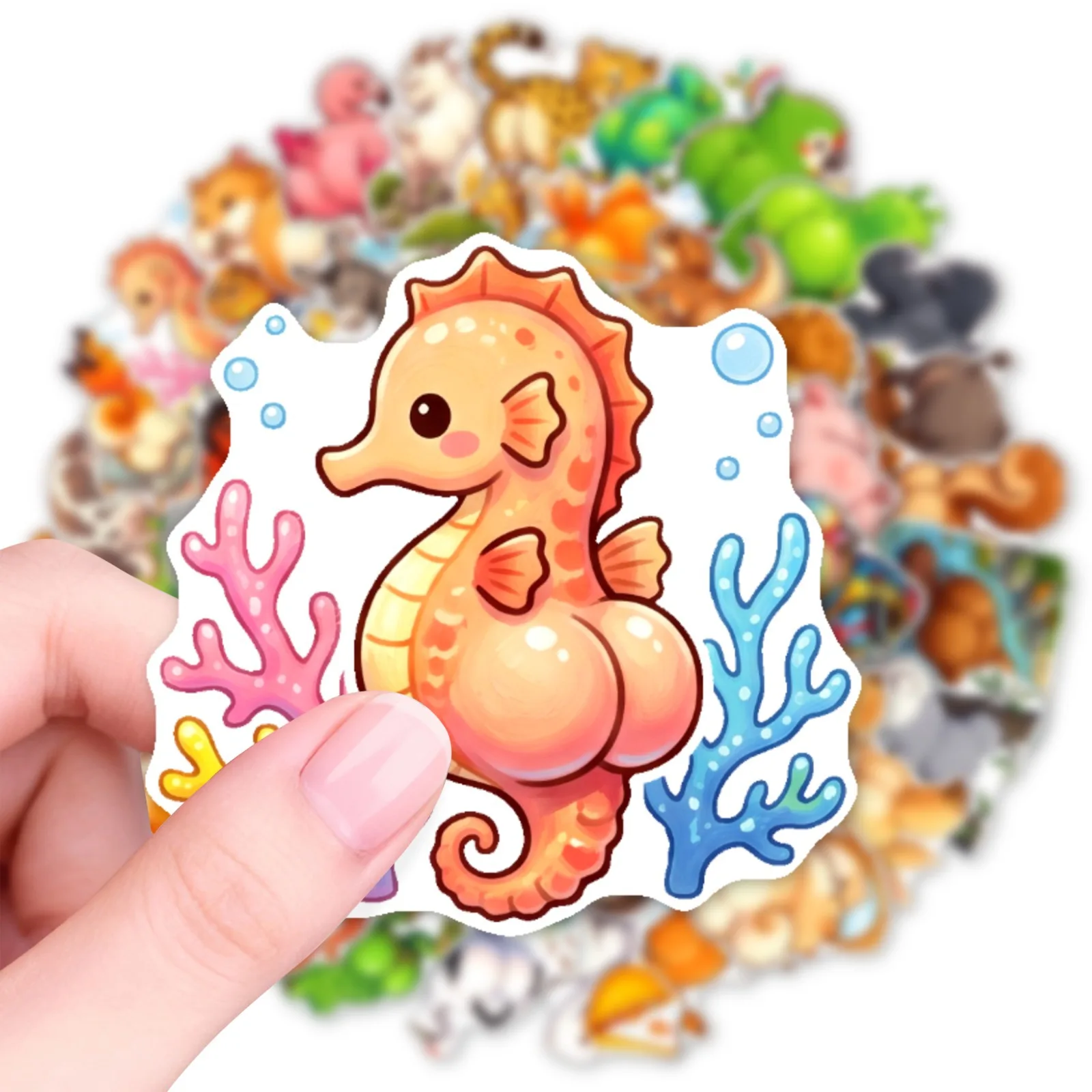50 PCS Fun Cartoon Animal Creative Stickers Pack Decorate Luggage Helmet Scooter Laptop Phone Case Removable Decals