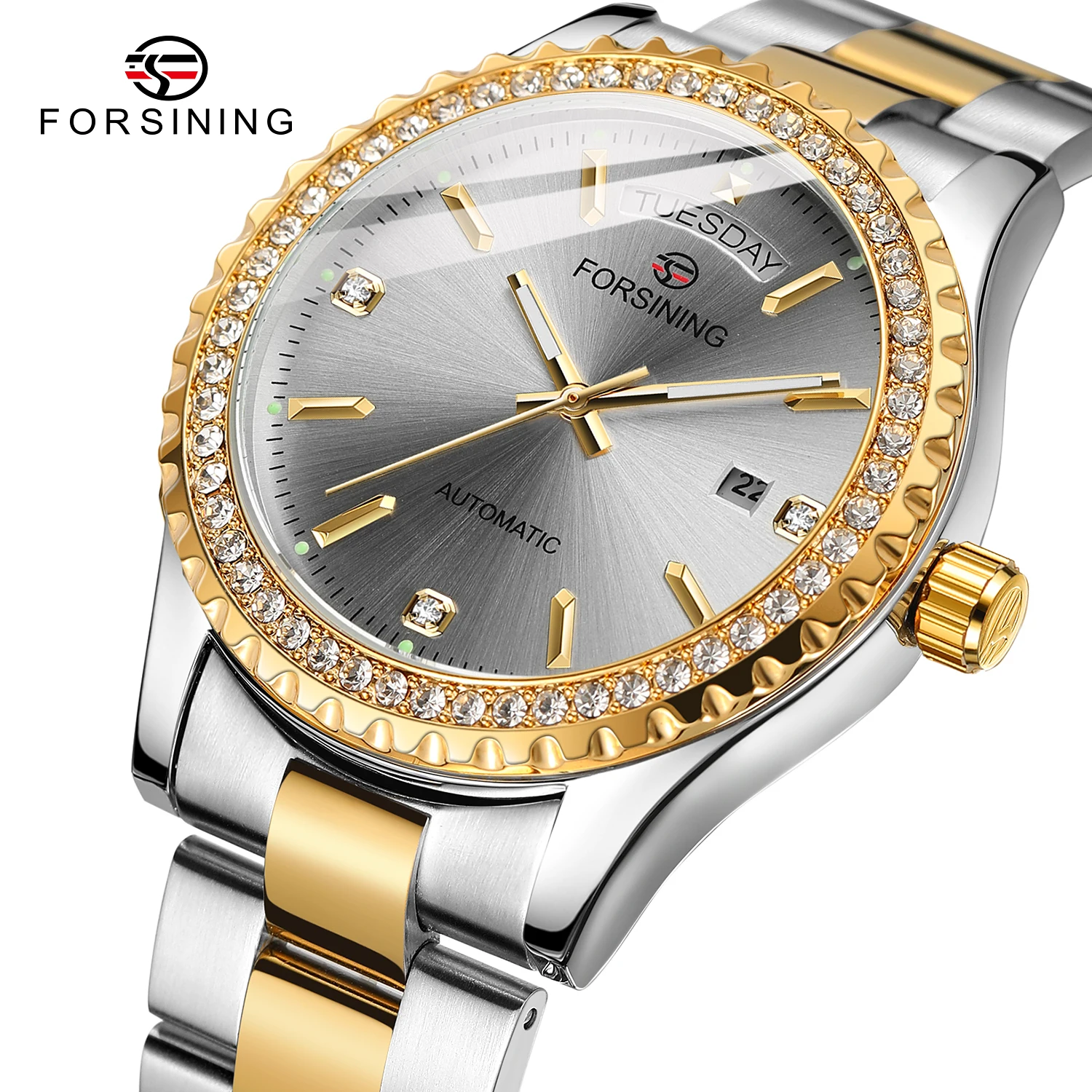 2024 Forsining Brand Newest Design Golden Montre Pour Homme Diamond Luxury Watches Automatic Self Wind Mechanical Watch