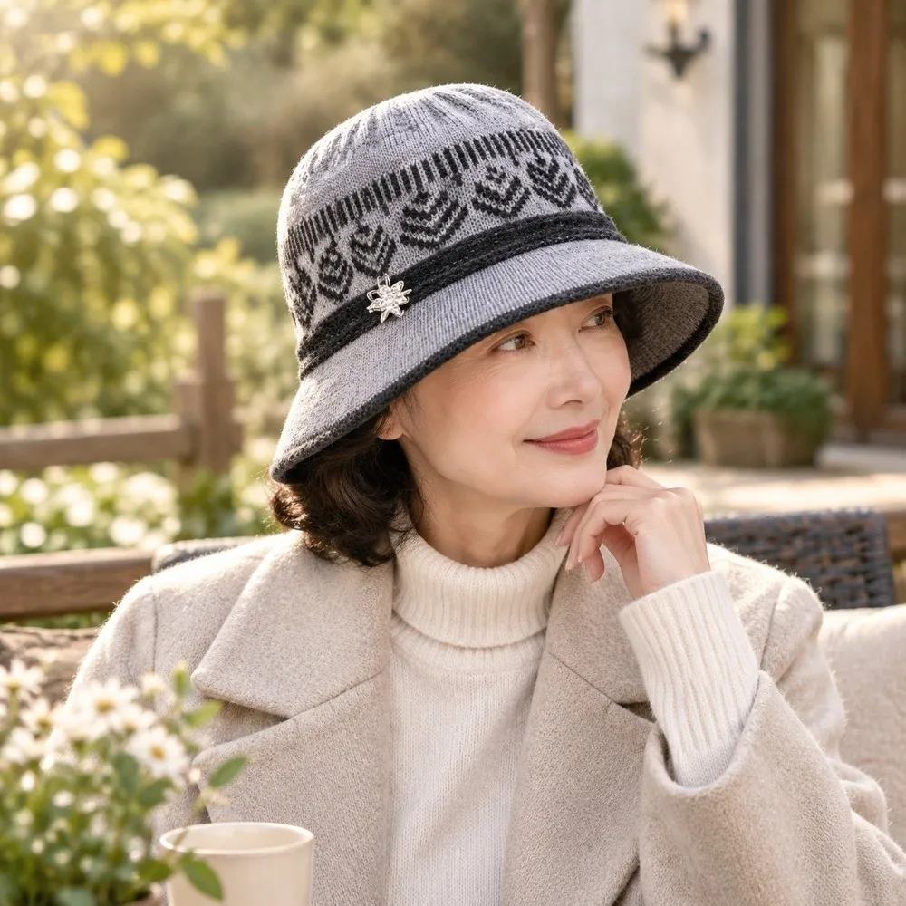 Elegant style Thick Warm Knitted Bucket Hat Wide Brim Soft Stretchy Brim Hat Wind Proof Winter Hat Daily Wear