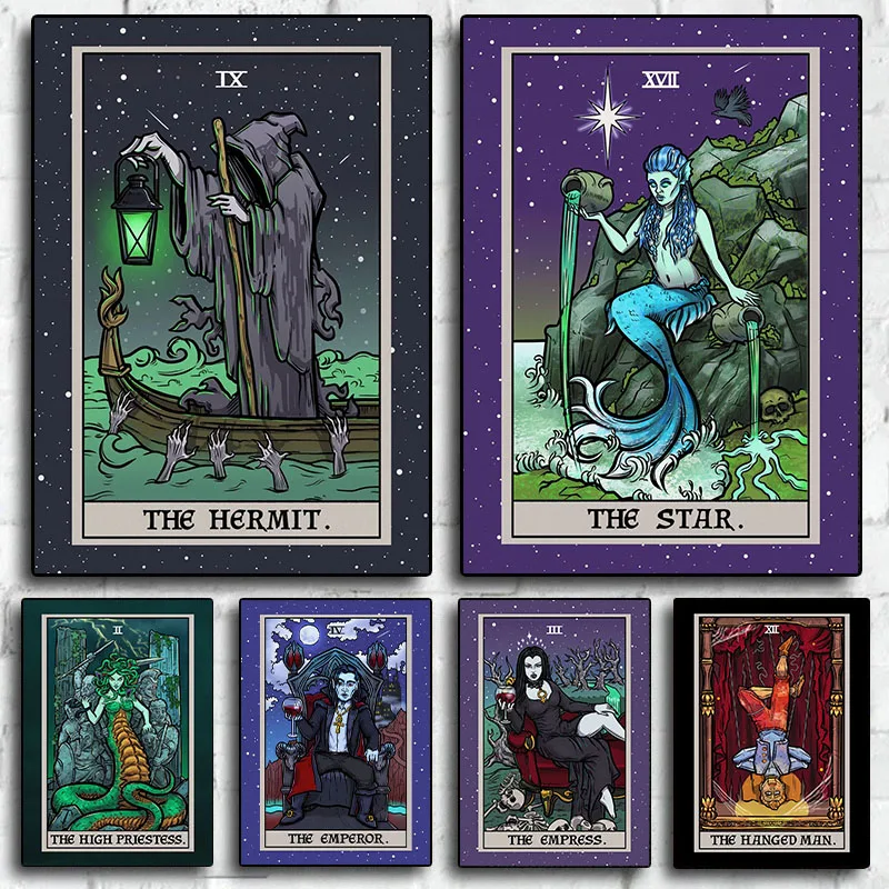 الكرتون الإرهاب التارو العدالة الموت الشيطان بطاقة المشارك قماش اللوحة مجردة الرعب جدار الفن لغرفة المعيشة ديكور المنزل #1