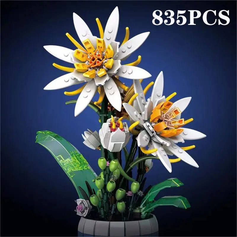 Flower Bonsai Building Blocks for Kids, Epiphyllum Plant, Tijolos modelo em vaso, Decoração para casa, Brinquedos Presentes