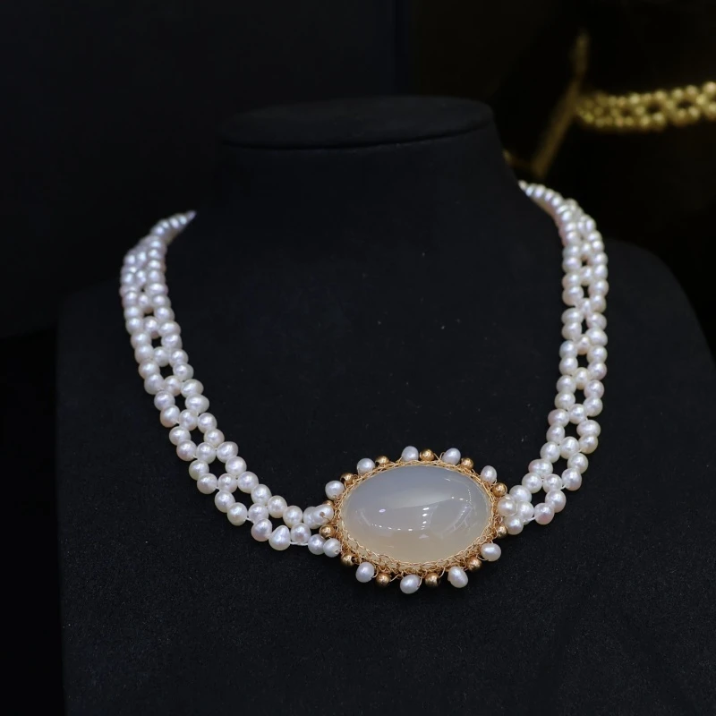 

SGARIT Fine Jewelry Vintage Craftsmanship Pearl Jewelry 14k Filled Gold Natural Fresh Water Pearl White Chalcedony Necklaces