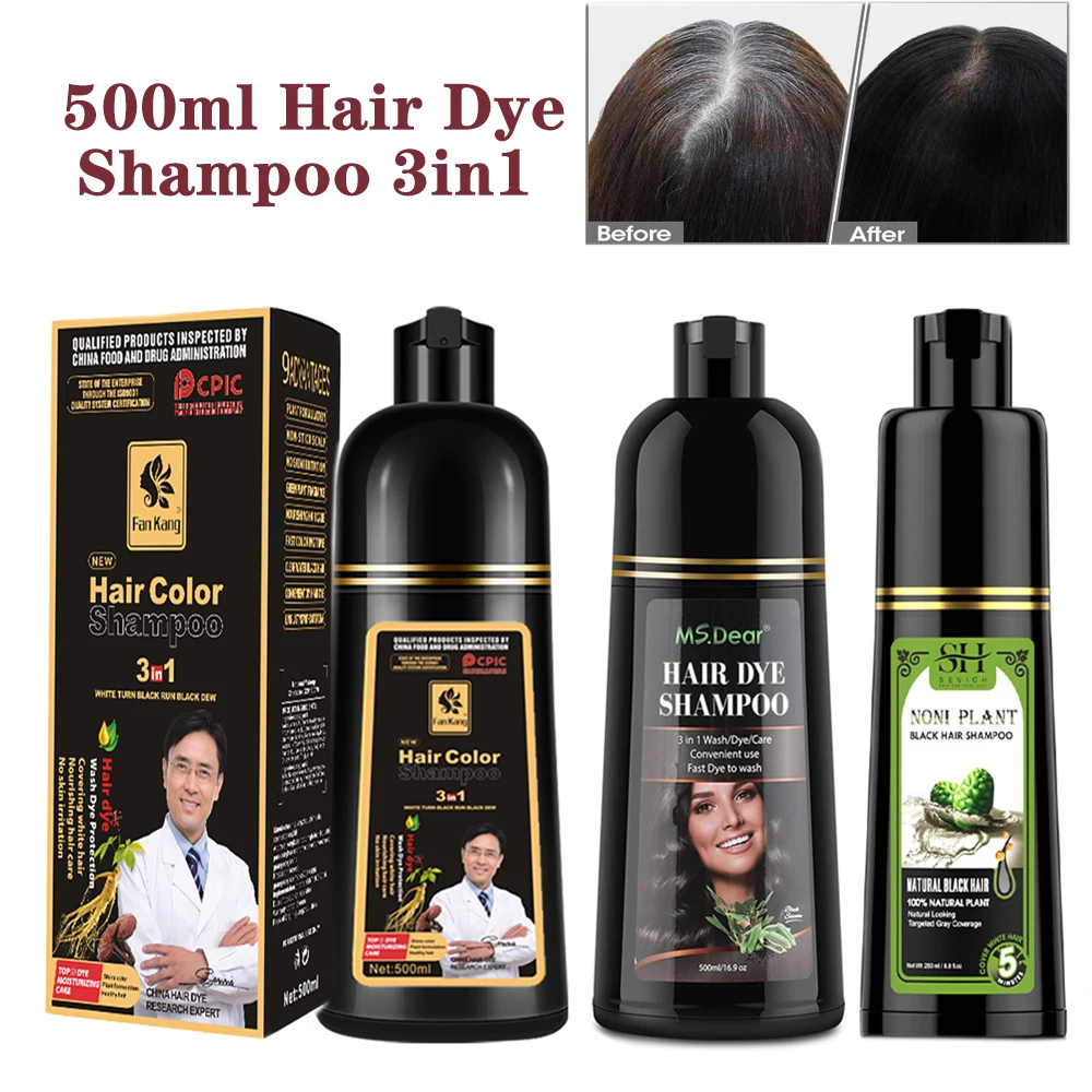 250ml/500ml Hair Dye Shampoo 3in1 Darkening Hairs Instant Gray To Black Polygonum Multiflorum Natural Coloing Cover for Women