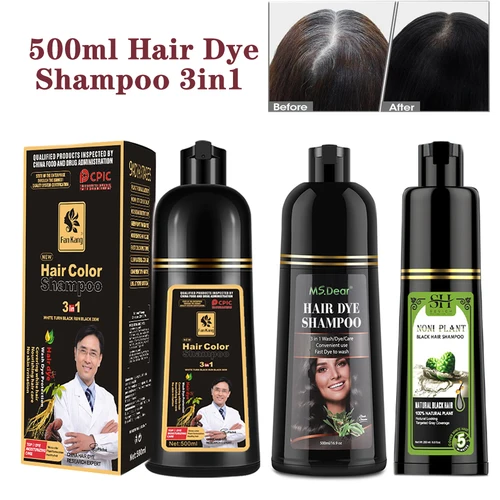 Champú de tinte para el cabello 3 en 1 para mujer, cubierta de color Natural de Polygonum, gris a negro, oscurecimiento de pelos instantáneo, 250ml/500ml