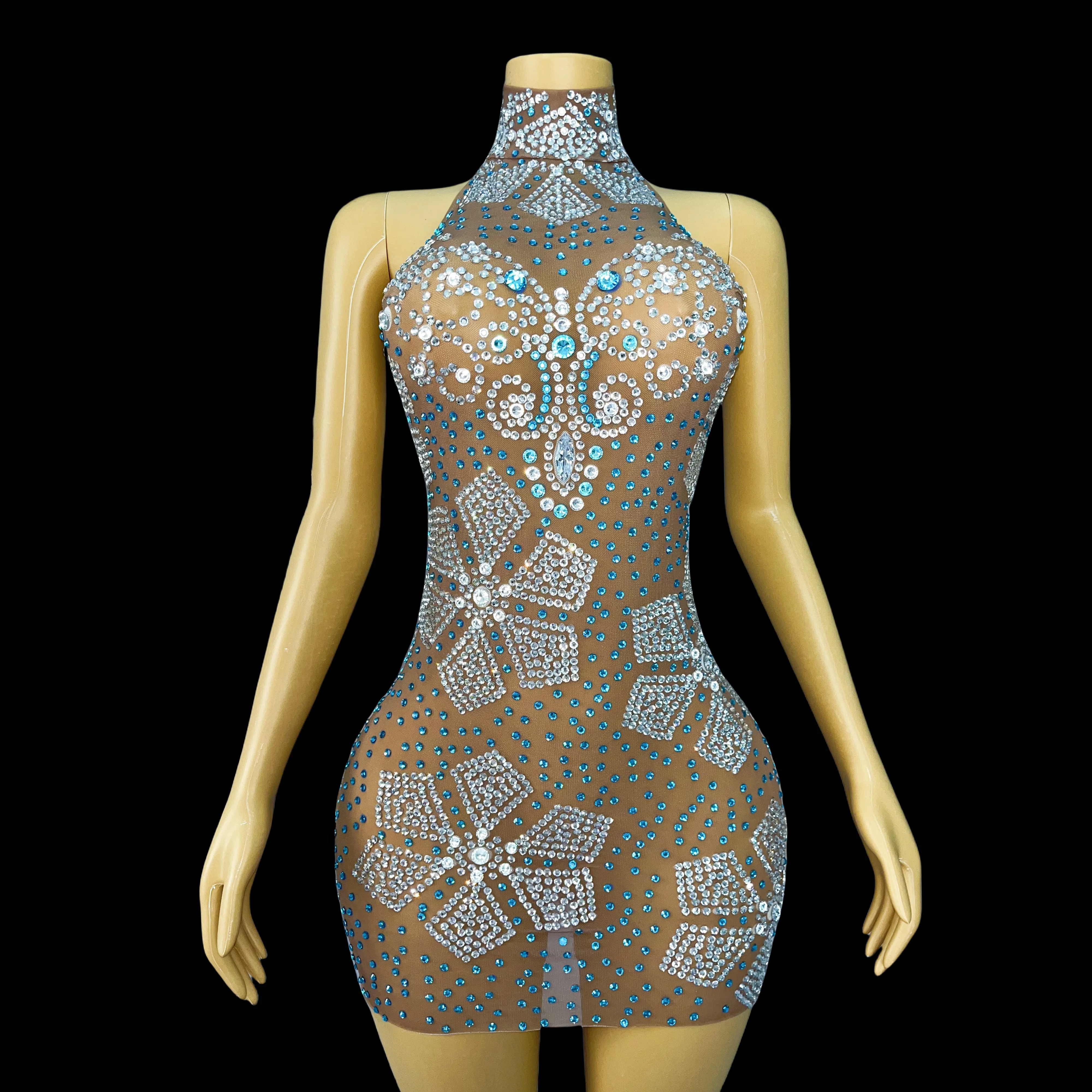 

Sexy backless brown dress snowflake silver blue rhinestone birthday celebration stage dance costume singer costume bingxueqiyuan