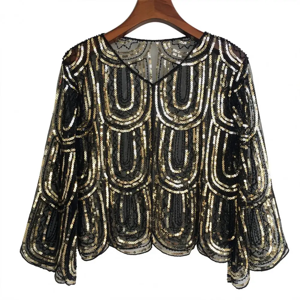 Retro Shawl Jacket Elegant Glitter Sequin Shawl Jacket for Women Vintage Style Wrap with Sparkling Embellishments Evening for A