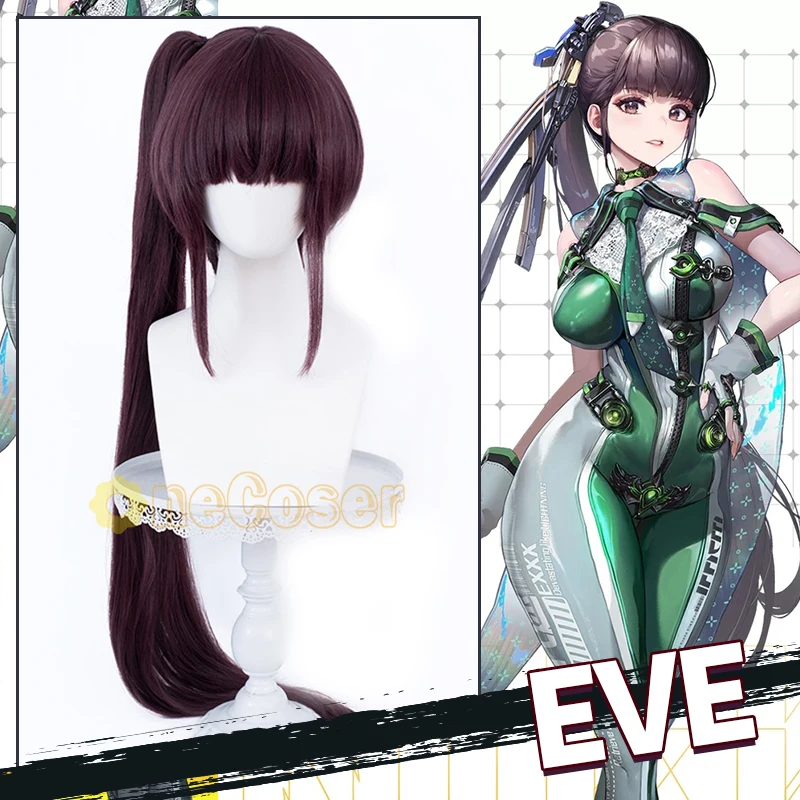 Perruque de cosplay EVE, jeu Stellar Blade, rouge brun, avec pince à boucles, queue de cheval latérale, longues franges latérales, fibre résistante à la chaleur + bonnet de perruque Perruque de cosplay EVE, jeu Stellar Blade, rouge brun, avec pince à boucles, queue de cheval latérale, longues franges latérales, fibre résistante à la chaleur + bonnet de perruque
