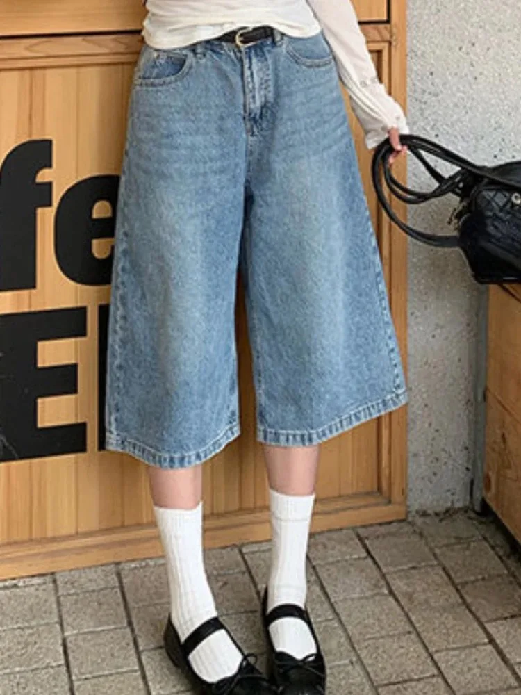 Paar Streetwear Vintage Wijde Pijpen Shorts Vrouwen Retro Oversized Denim Shorts Zomer Dames Hoge Taille Losse Casual Korte Jeans