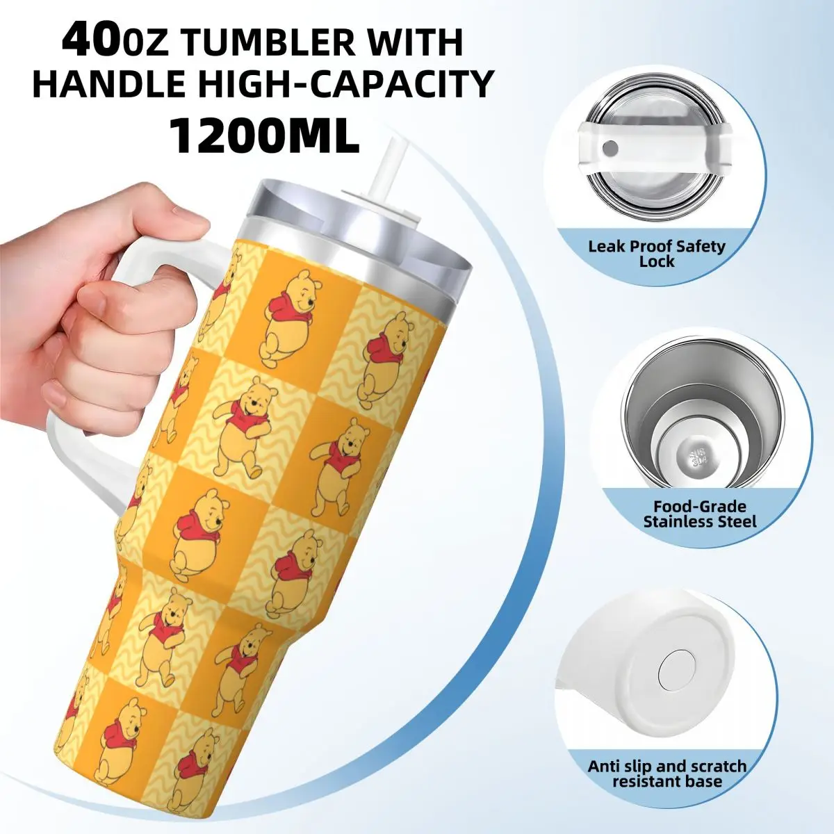 Winnie Bear Tumbler Hot Drinks Water Bottle Heat Preservation Stainless Steel Coffee Mug Custom Driving Mugs Cup