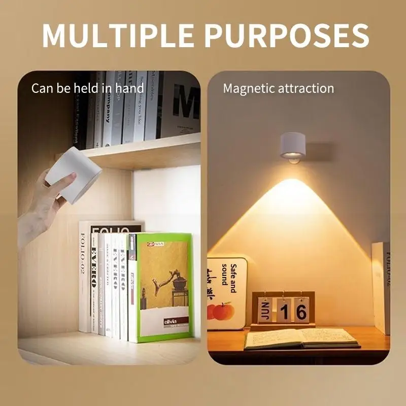 360 Degree Rotatable LED Wall Lamp Magnetic Rechargeable Wireless Remote Control for Home Bedroom Study Lighting view 3