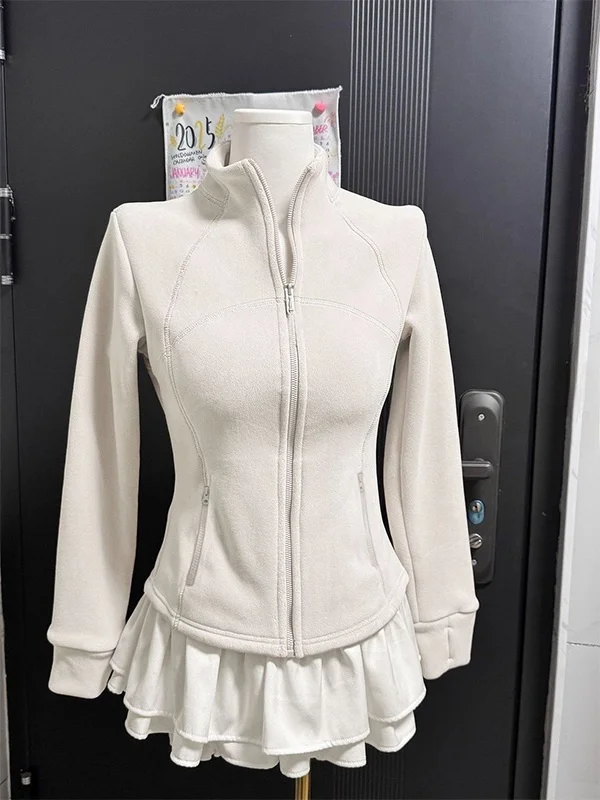 

Women's Thickened Fleece Hoodie Cardigan Stand Collar Yoga Top Slim Fit Waist Cinched Long Sleeve Zipper Closure Color