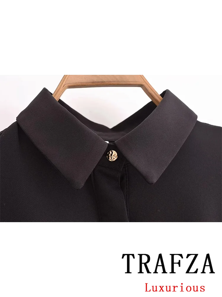 TRAFZA Vintage Casual Chic Women Dress Solid Long Sleeve Sashes Button Mini Dress New Fashion 2024 Autumn Winter Female Dress