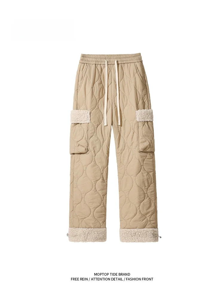 

MMOPTOP Thiened Warm Cotton Pants Men's Winter Lamb Velvet Outdoor Loose Casual Workwear Long Trousers Trendy