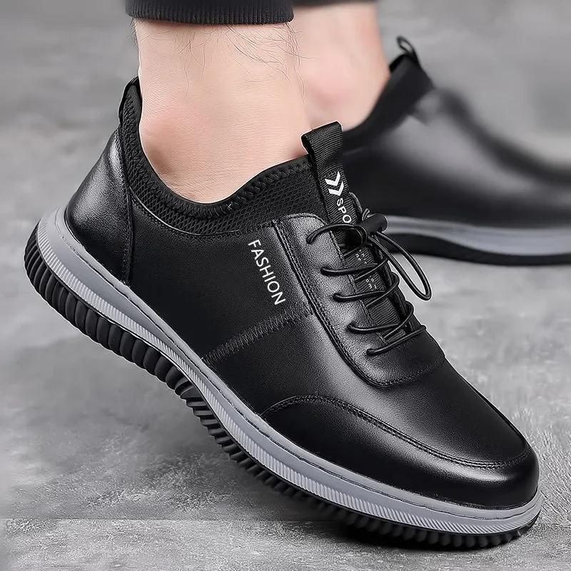 Leather Casual Sports Shoes for Men, Spring 2025 New Business Soft Sole Single Shoes, Fashionable and Lightweight Board Shoes