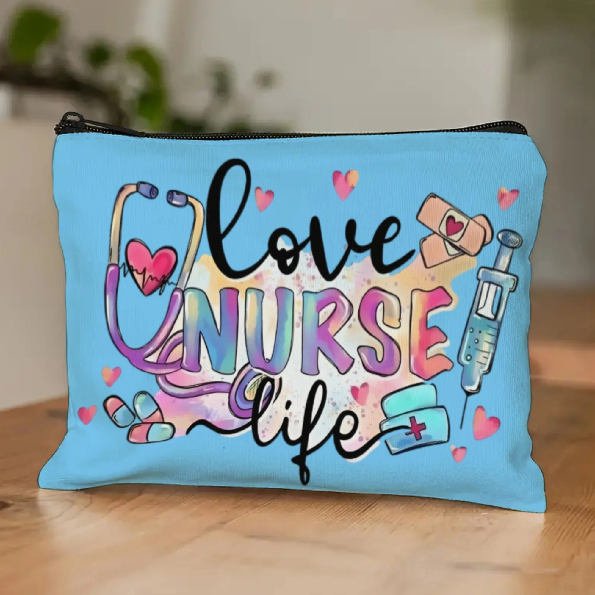 Gift-ready Nurse Appreciation Pouch “LOVE NURSE LIFE” Quote & Medical Elements Durable Fabric Daily Essentials Thank You Gifts