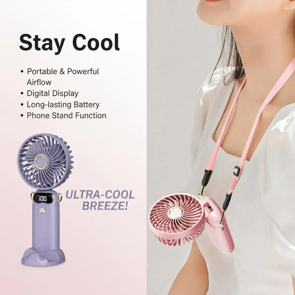 Portable Handheld Mini Fan 6 Speed 90° Foldable Fan LED Digital Display 3600mAh Rechargeable Cooling Fan for Outdoor Travel