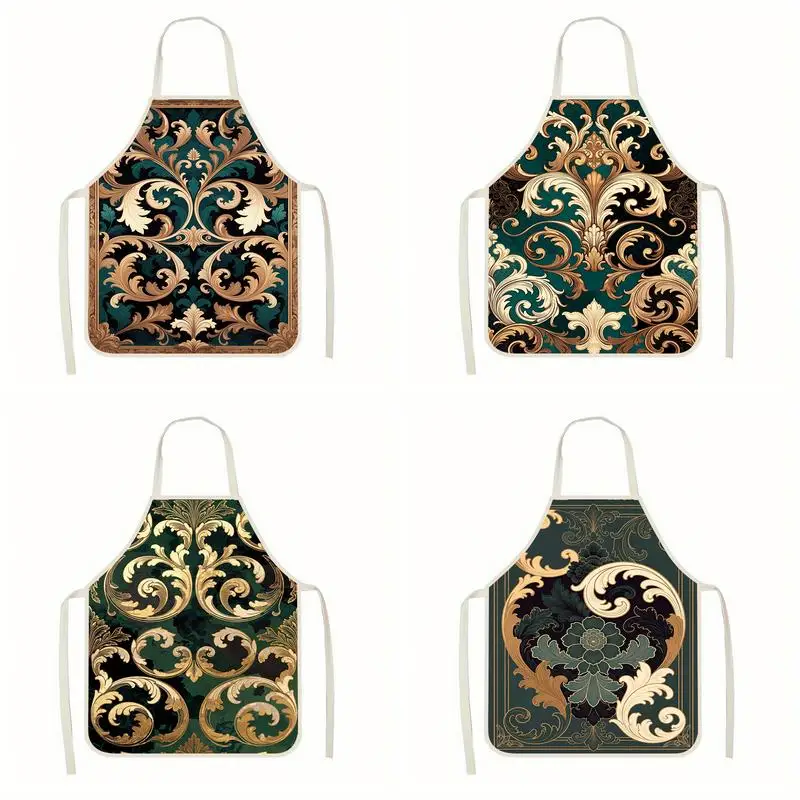 

Фартук с узором в стиле барокко, льняной фартук, подходящий для приготовления пищи на кухне, общения родителей и детей, рисования и других мероприятий.