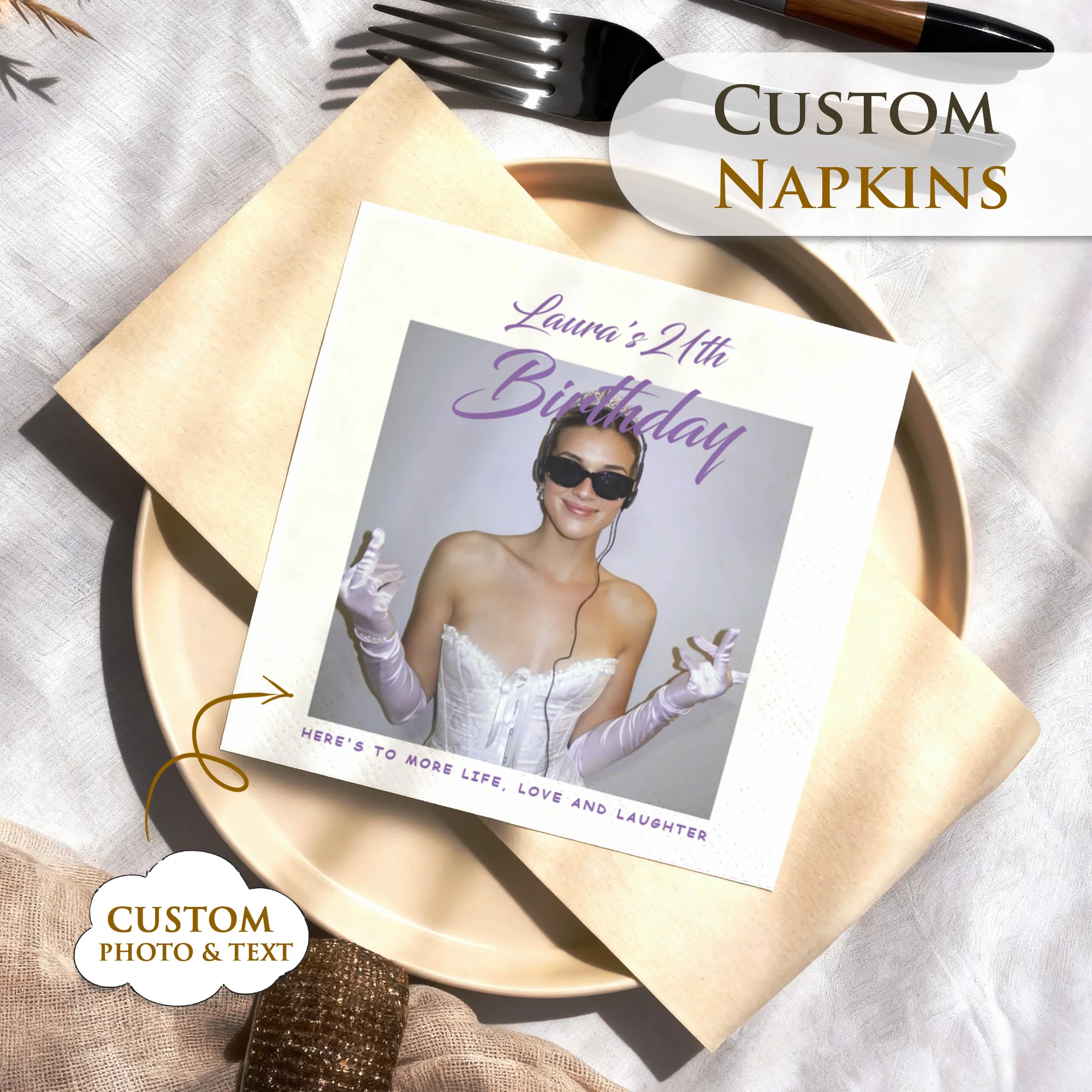 Servilletas personalizadas de 3 capas, servilletas de cóctel personalizadas con foto, servilletas de papel desechables para cumpleaños, aniversario, noche de chicas