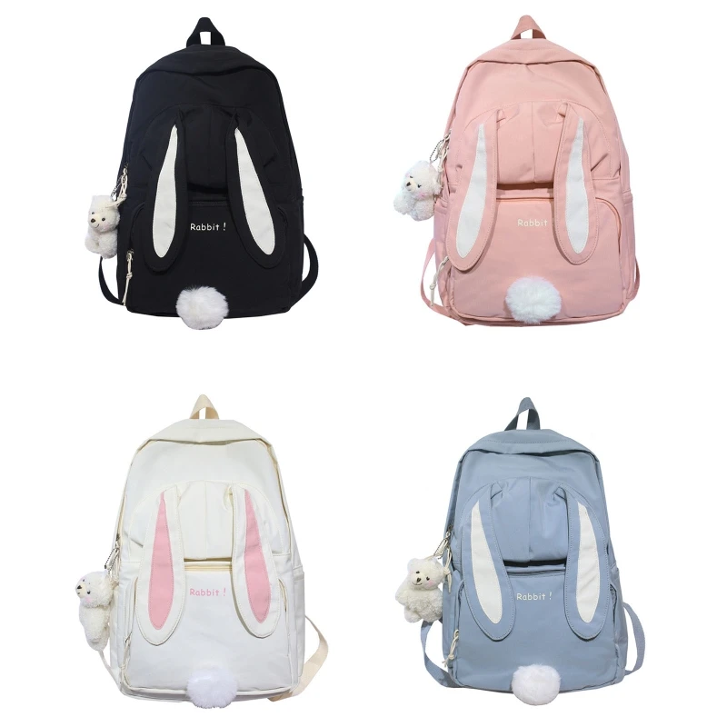 Bonito coelho orelha mochila para meninas adolescentes escola mochila feminina grande capacidade kawaii escola daypack náilon casual estudante