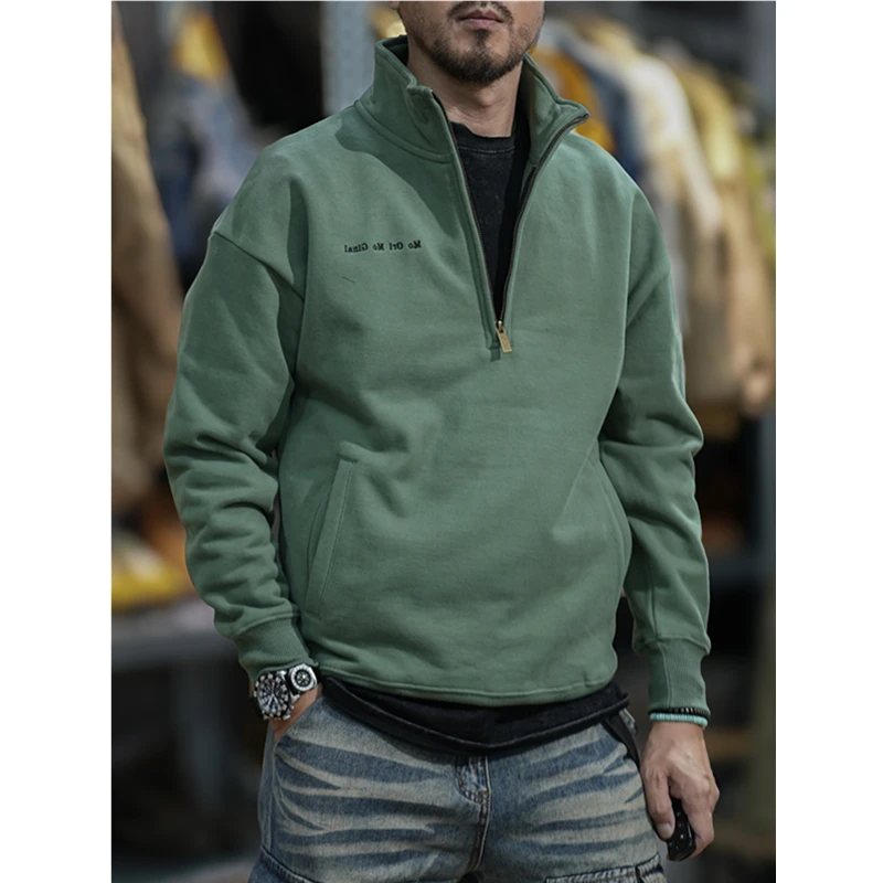 Marchio di moda autunno inverno spesso americano retrò felpa con cappuccio da uomo sciolto tendenza collo alto cerniera pullover giacca retrò casual