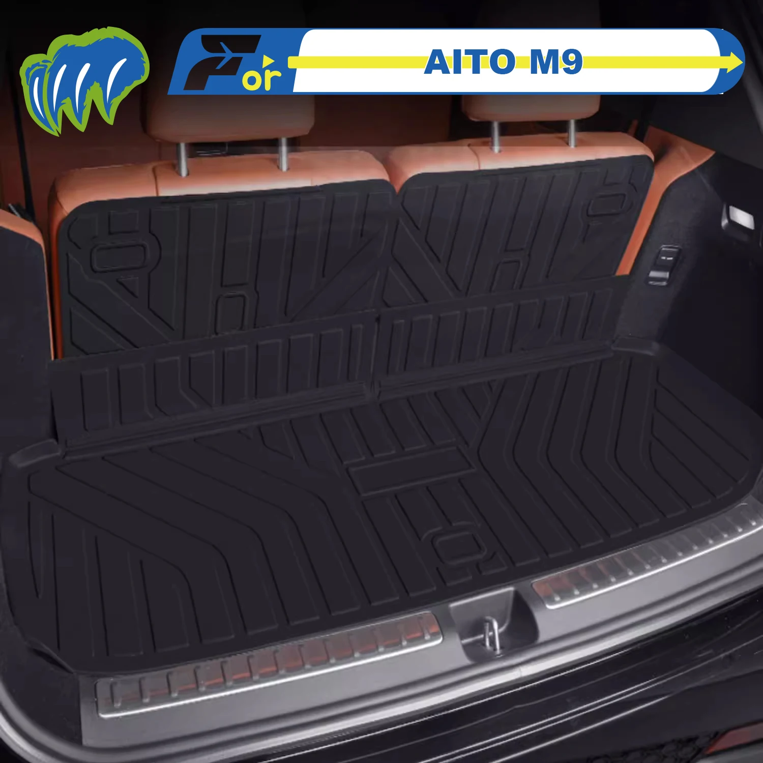 

Для AITO M9 2024-2025 Custom Fit TPE Коврик для багажника автомобиля Коврик для багажника 3D-образный лазерный измерительный коврик для багажника Защитный коврик для спинки стула
