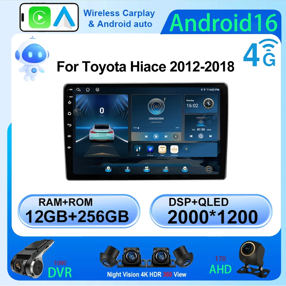 LZJN Android 16 Car Radio Multimedia Video Player 2 din dvd Carplay navigation GPS For TOYOTA Hiace 2012-2018 5G+WIFI
